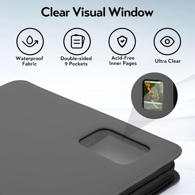 Fonwill Card Binder 9 Pocket, Trading Card Binder with Clear Window Design, 720 Double Sided Pocket PU Collection Binder, Card Albums for MTG, TCG, and Sports Cards(Grey) - Image 4